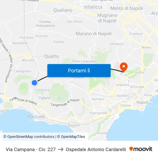 Via Campana - Civ. 227 to Ospedale Antonio Cardarelli map