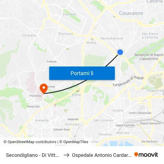 Secondigliano - Di Vittorio to Ospedale Antonio Cardarelli map
