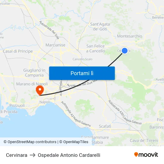 Cervinara to Ospedale Antonio Cardarelli map