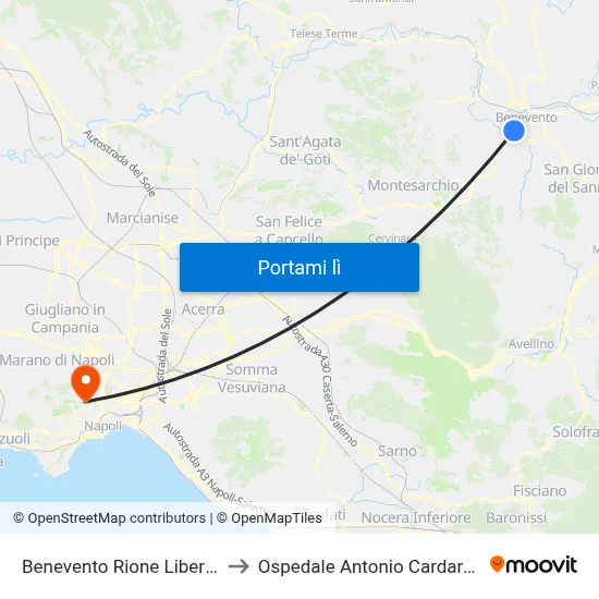 Benevento Rione Liberta' to Ospedale Antonio Cardarelli map