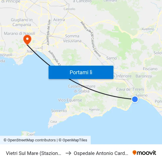 Vietri Sul Mare (Stazione Fs) to Ospedale Antonio Cardarelli map