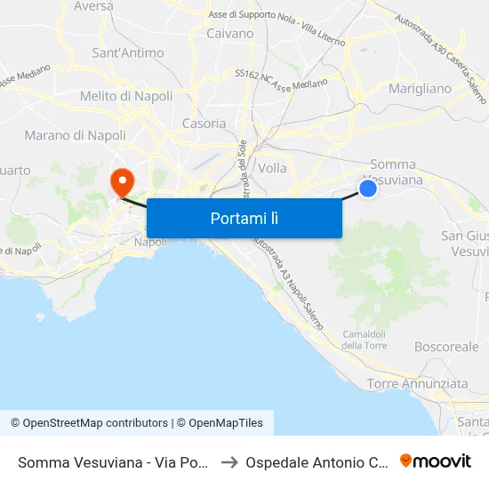 Somma Vesuviana - Via Pomintella, 1 to Ospedale Antonio Cardarelli map