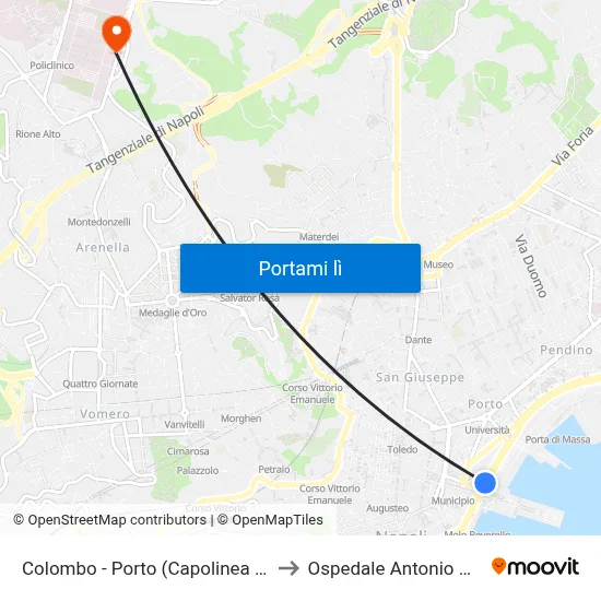 Colombo - Porto (Capolinea Linea 1 - 4) to Ospedale Antonio Cardarelli map