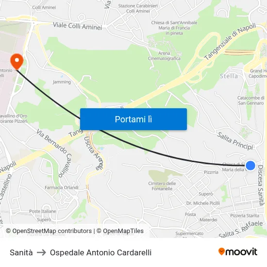 Sanità to Ospedale Antonio Cardarelli map