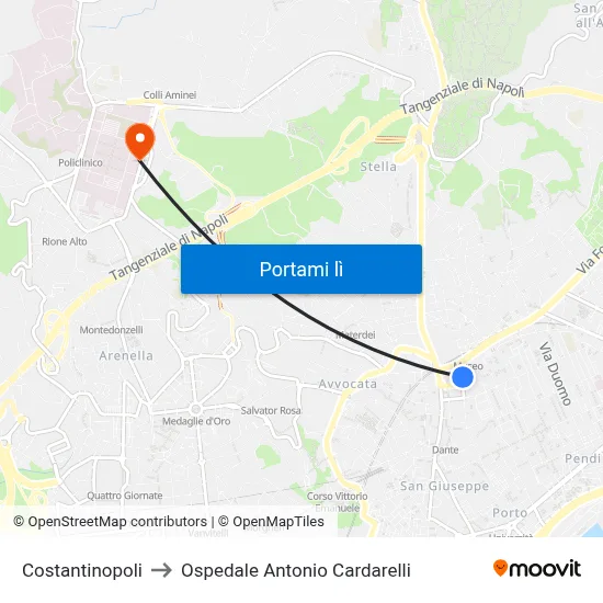 Costantinopoli to Ospedale Antonio Cardarelli map