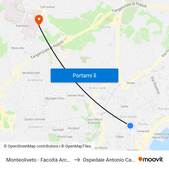 Monteoliveto - Facoltà Architettura to Ospedale Antonio Cardarelli map
