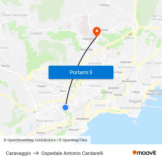 Caravaggio to Ospedale Antonio Cardarelli map