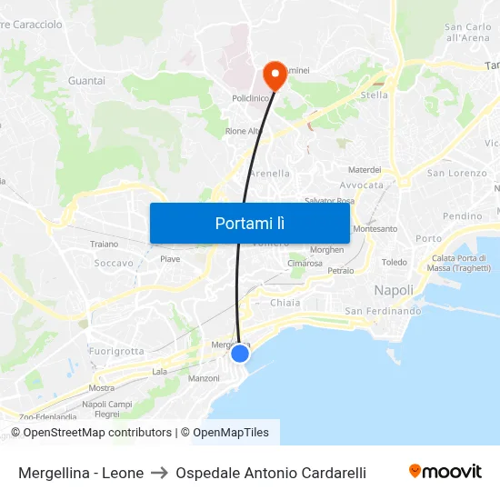Mergellina - Leone to Ospedale Antonio Cardarelli map
