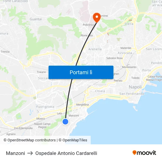 Manzoni to Ospedale Antonio Cardarelli map