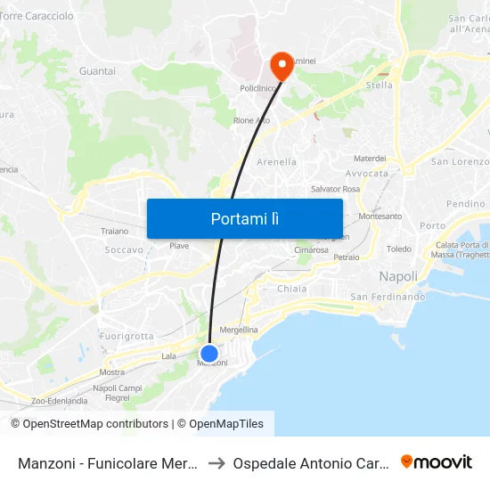 Manzoni - Funicolare Mergellina to Ospedale Antonio Cardarelli map