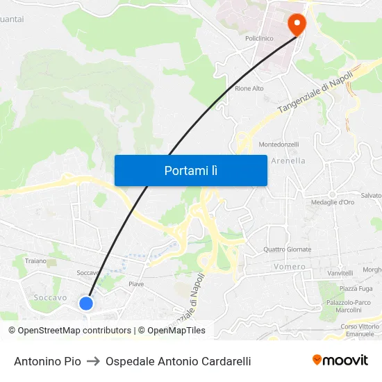 Antonino Pio to Ospedale Antonio Cardarelli map
