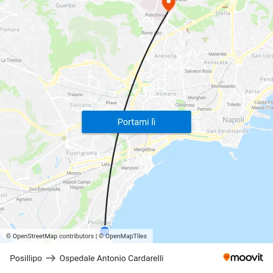 Posillipo to Ospedale Antonio Cardarelli map