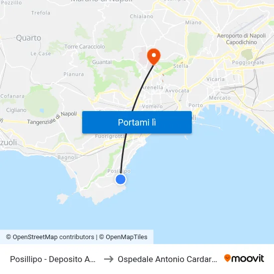 Posillipo - Deposito Anm to Ospedale Antonio Cardarelli map