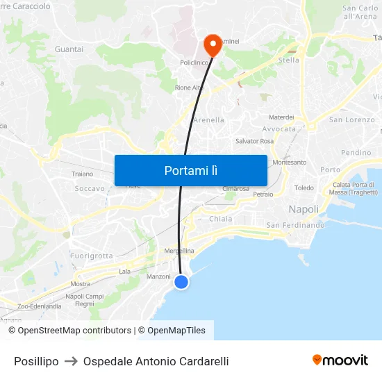 Posillipo to Ospedale Antonio Cardarelli map