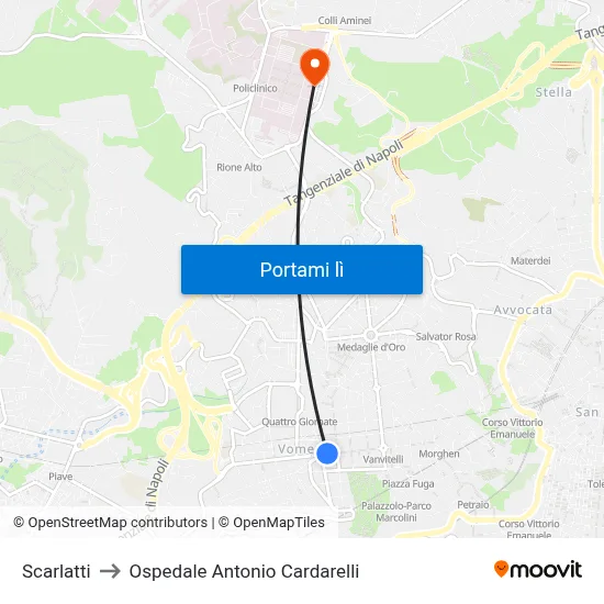 Scarlatti to Ospedale Antonio Cardarelli map