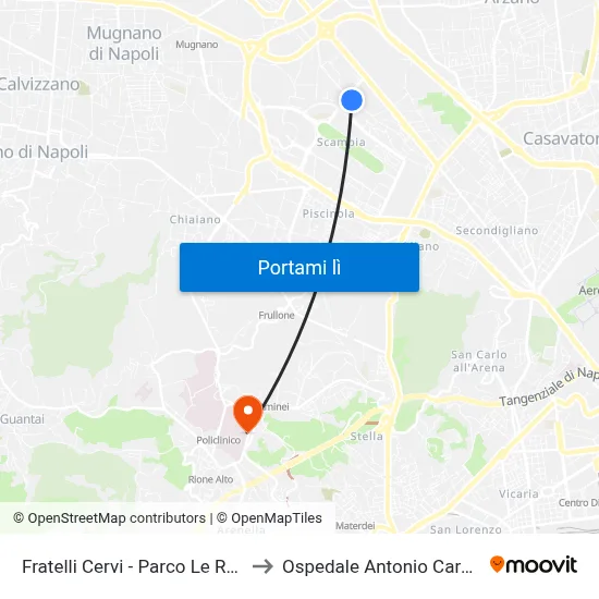 Fratelli Cervi - Parco Le Rondini to Ospedale Antonio Cardarelli map