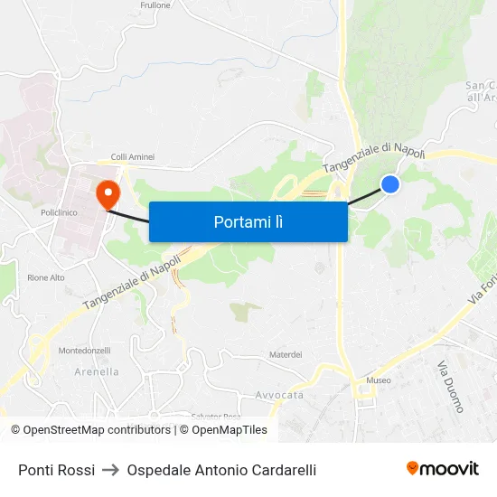 Ponti Rossi to Ospedale Antonio Cardarelli map