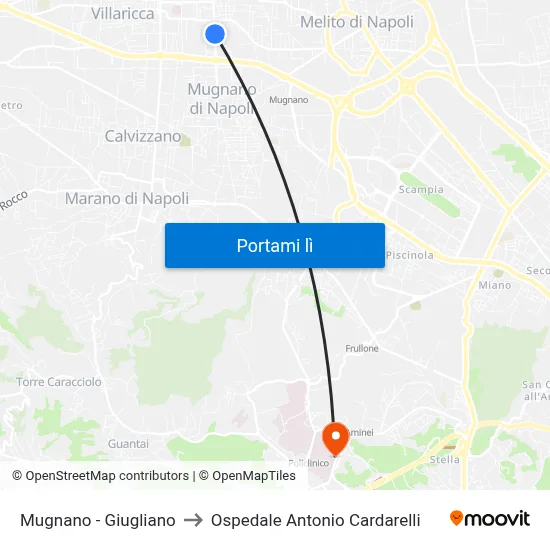 Mugnano - Giugliano to Ospedale Antonio Cardarelli map