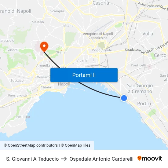 S. Giovanni A Teduccio to Ospedale Antonio Cardarelli map
