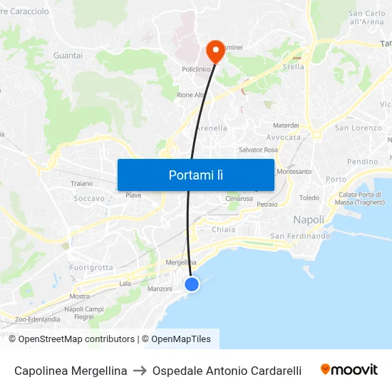 Capolinea Mergellina to Ospedale Antonio Cardarelli map