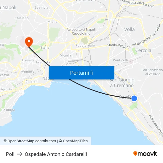 Poli to Ospedale Antonio Cardarelli map