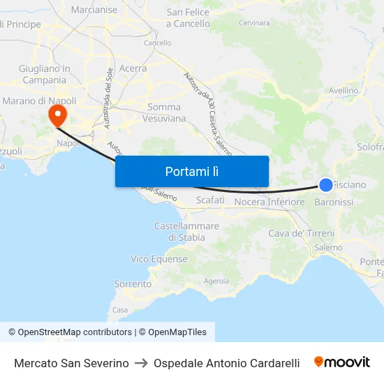 Mercato San Severino to Ospedale Antonio Cardarelli map