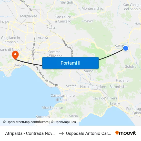 Atripalda - Contrada Novesoldi to Ospedale Antonio Cardarelli map