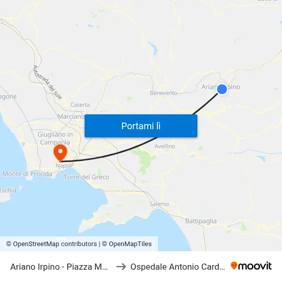 Ariano Irpino - Piazza Mazzini to Ospedale Antonio Cardarelli map