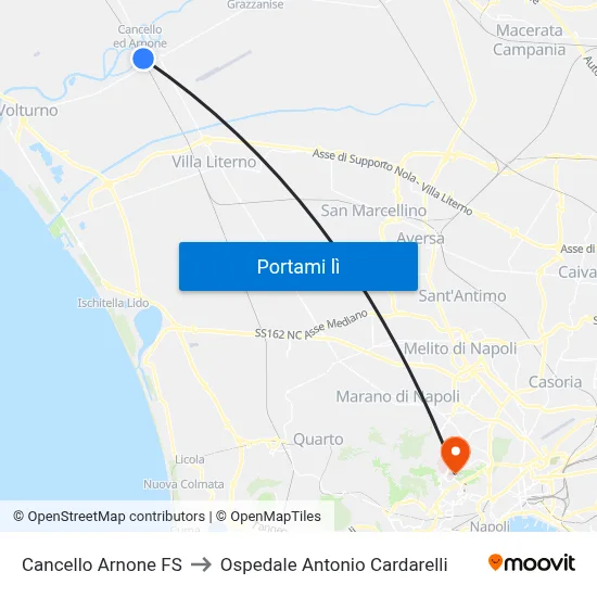 Cancello Arnone FS to Ospedale Antonio Cardarelli map