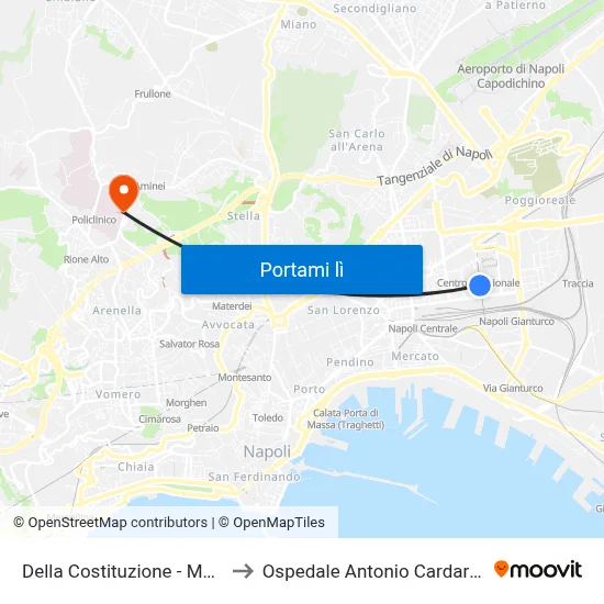 Della Costituzione - Moro to Ospedale Antonio Cardarelli map