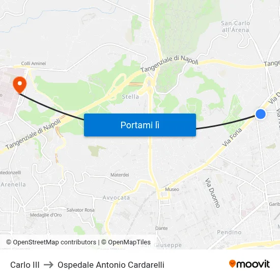 Carlo III to Ospedale Antonio Cardarelli map