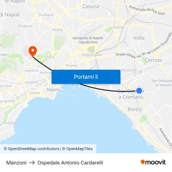 Manzoni to Ospedale Antonio Cardarelli map