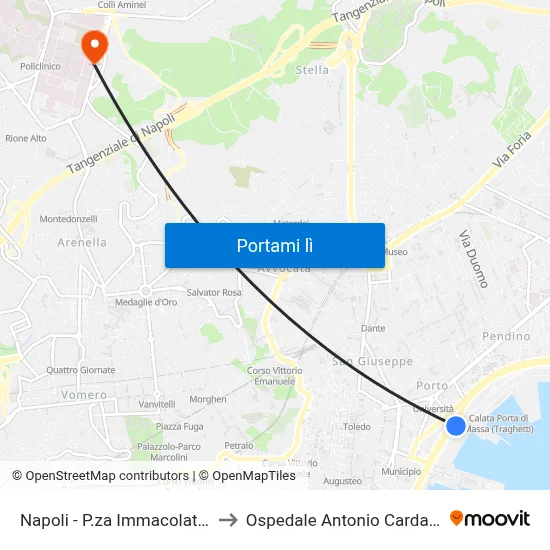 Napoli - P.za Immacolatella to Ospedale Antonio Cardarelli map