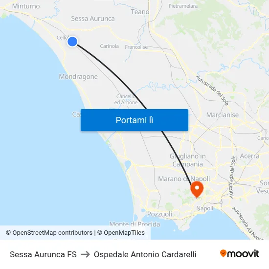 Sessa Aurunca FS to Ospedale Antonio Cardarelli map