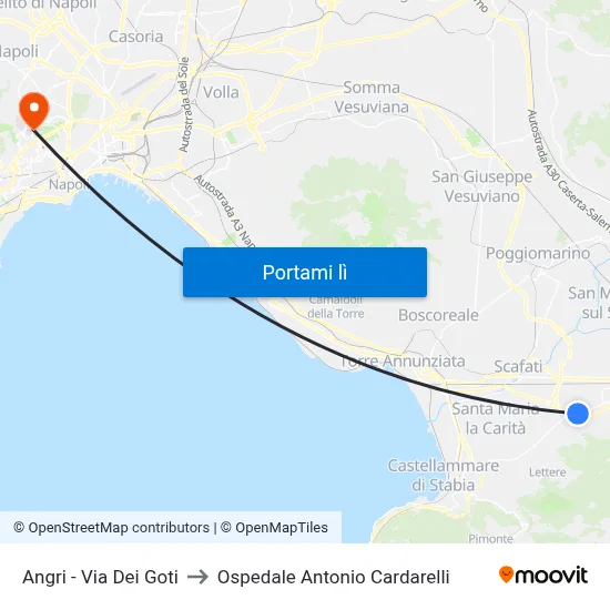 Angri - Via Dei Goti to Ospedale Antonio Cardarelli map