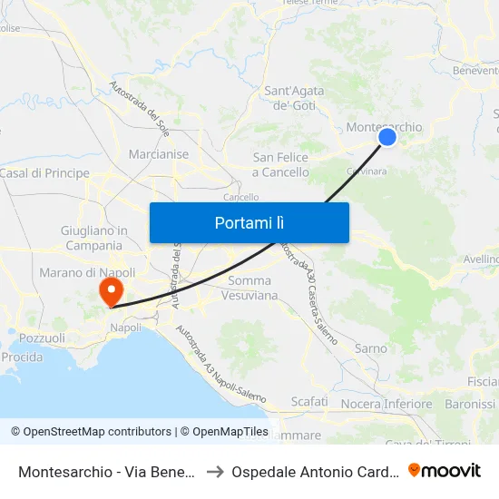 Montesarchio - Via Benevento to Ospedale Antonio Cardarelli map