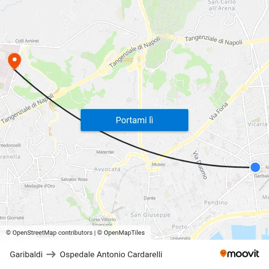 Garibaldi to Ospedale Antonio Cardarelli map