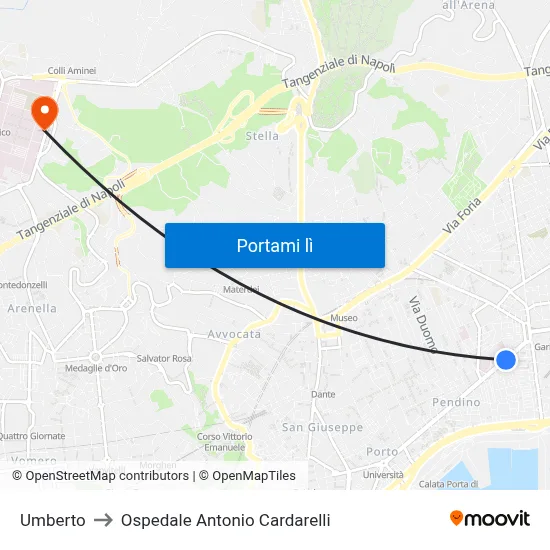 Umberto to Ospedale Antonio Cardarelli map