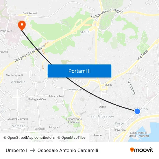 Umberto I to Ospedale Antonio Cardarelli map