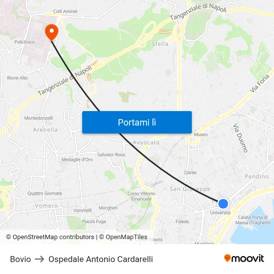 Bovio to Ospedale Antonio Cardarelli map