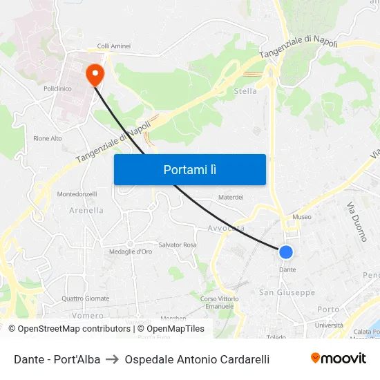Dante - Port'Alba to Ospedale Antonio Cardarelli map