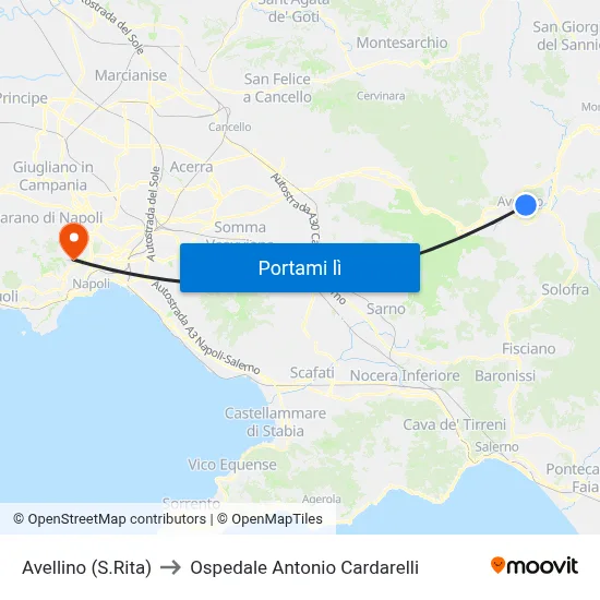 Avellino (S.Rita) to Ospedale Antonio Cardarelli map
