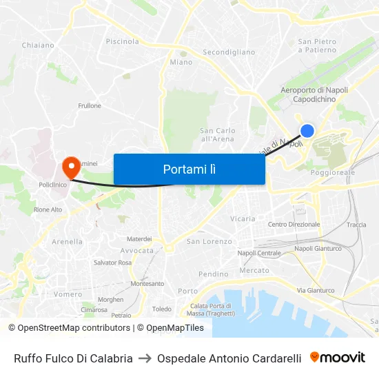 Ruffo Fulco Di Calabria to Ospedale Antonio Cardarelli map