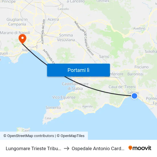 Lungomare Trieste Tribunale to Ospedale Antonio Cardarelli map