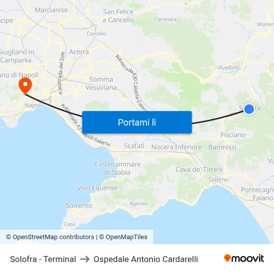Solofra - Terminal to Ospedale Antonio Cardarelli map