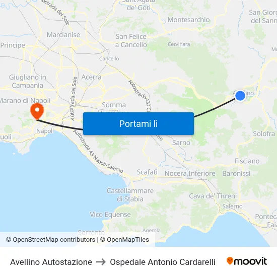 Avellino Autostazione to Ospedale Antonio Cardarelli map