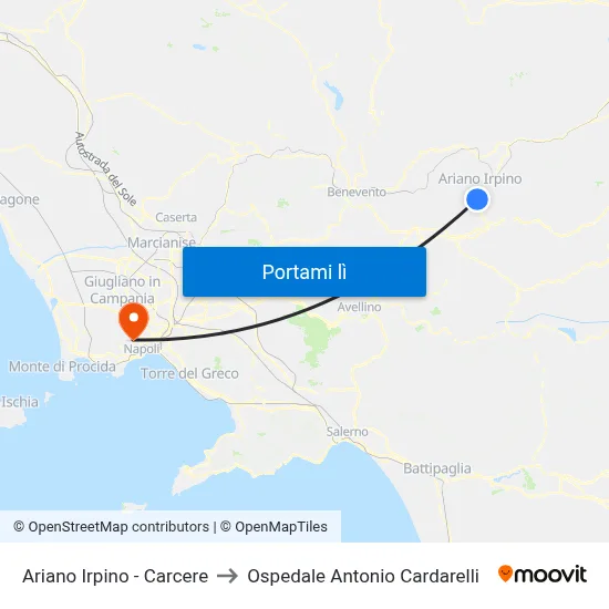 Ariano Irpino - Carcere to Ospedale Antonio Cardarelli map