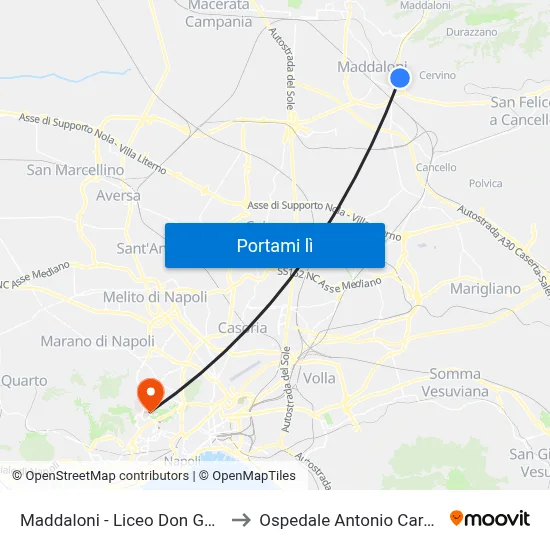 Maddaloni - Liceo Don Gnocchi to Ospedale Antonio Cardarelli map