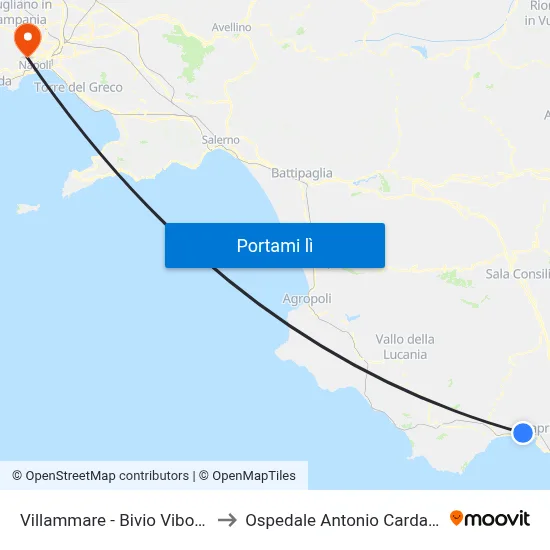 Villammare - Bivio Vibonati to Ospedale Antonio Cardarelli map