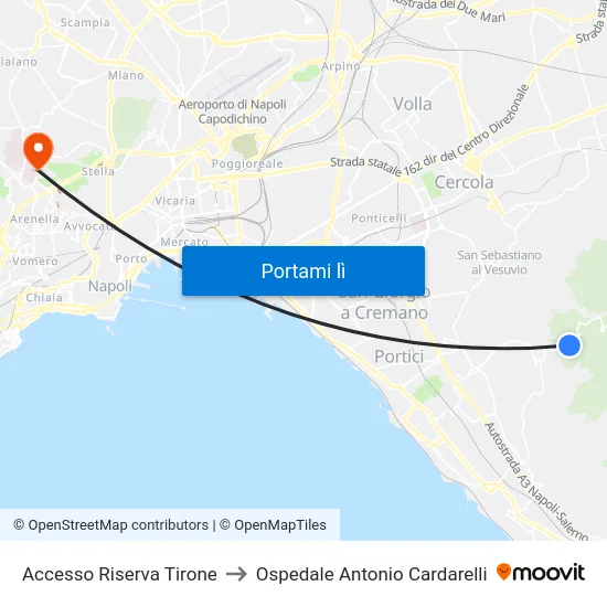 Accesso Riserva Tirone to Ospedale Antonio Cardarelli map